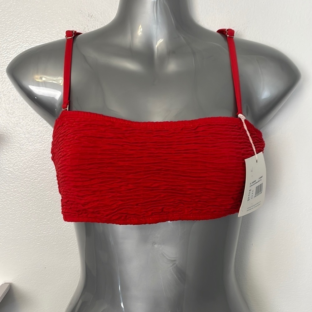 Missguided Crinkle Lattice Badeau Bikini Top Red New